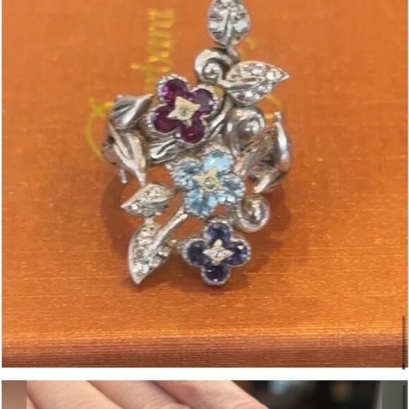 BARBARA BIXBY RING LOTUS FLOWER STATEMENT STERLING 925 RHODOLITE GEMS 7.5 EUC - Picture 14 of 16